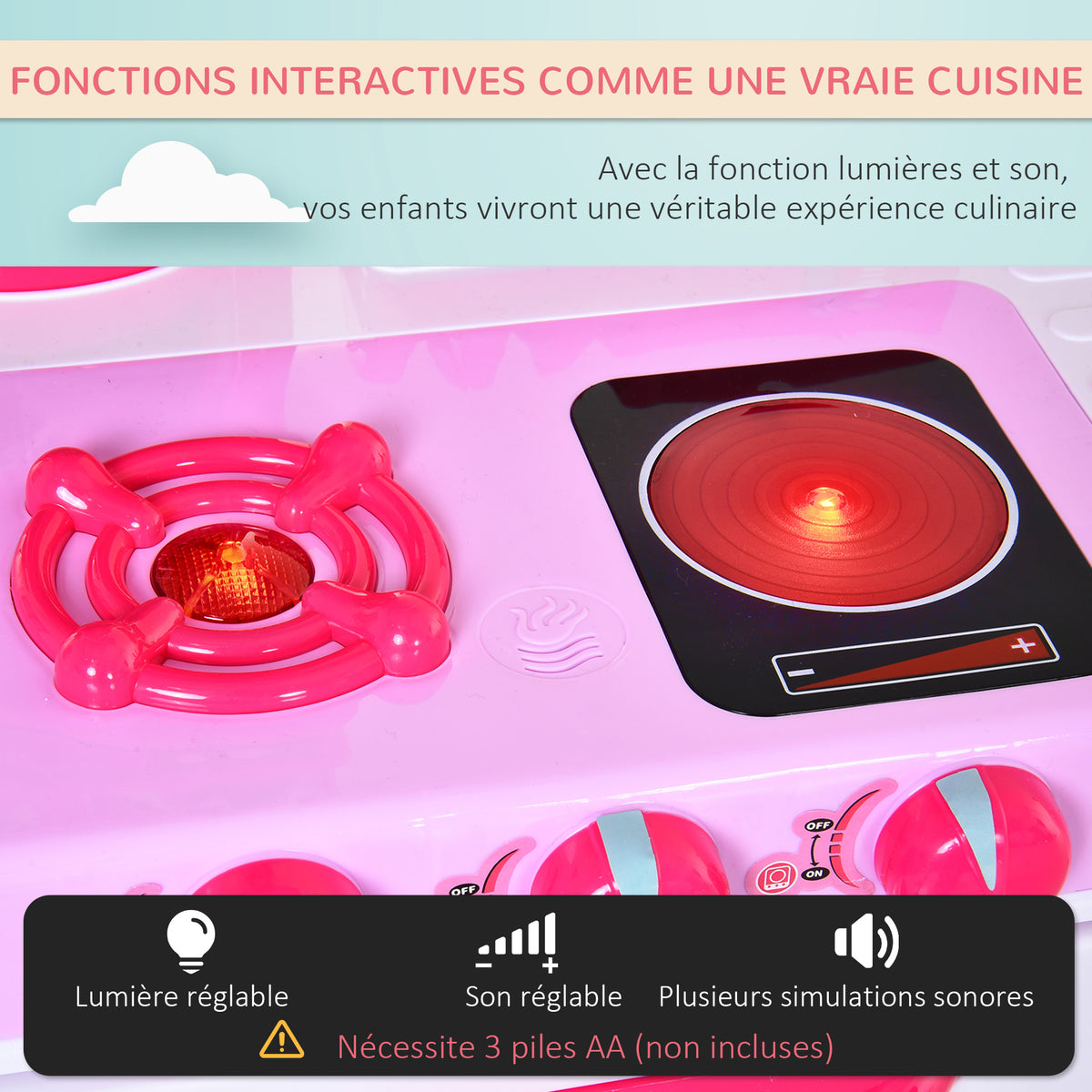 Cuisine pour Enfant Recettes Jeu d'imitation 38 Accessoires Inclus Sons et lumières polypropylène Rose