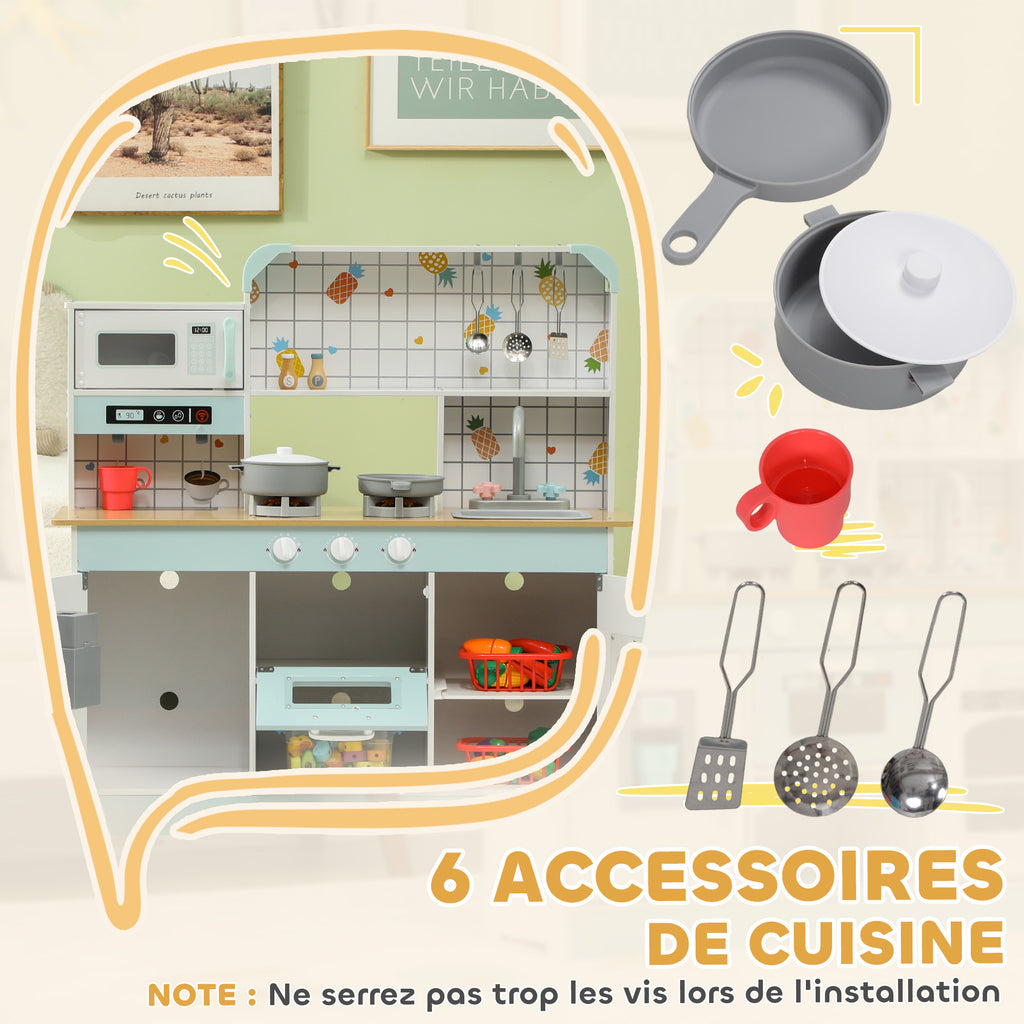 Cuisine enfant jouet d'imitation, dinette enfant avec lumières et sons réalistes, 88,6 x 31,7 x 90,4 cm, blanc