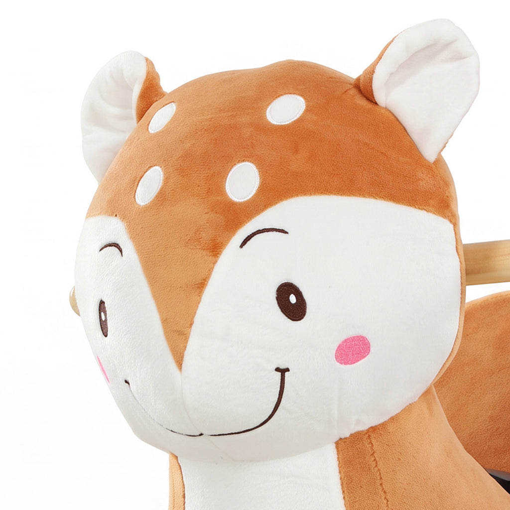 Cheval à bascule cerf en peluche avec sons d'animaux, ceinture de sécurité et butées anti-basculement, marron