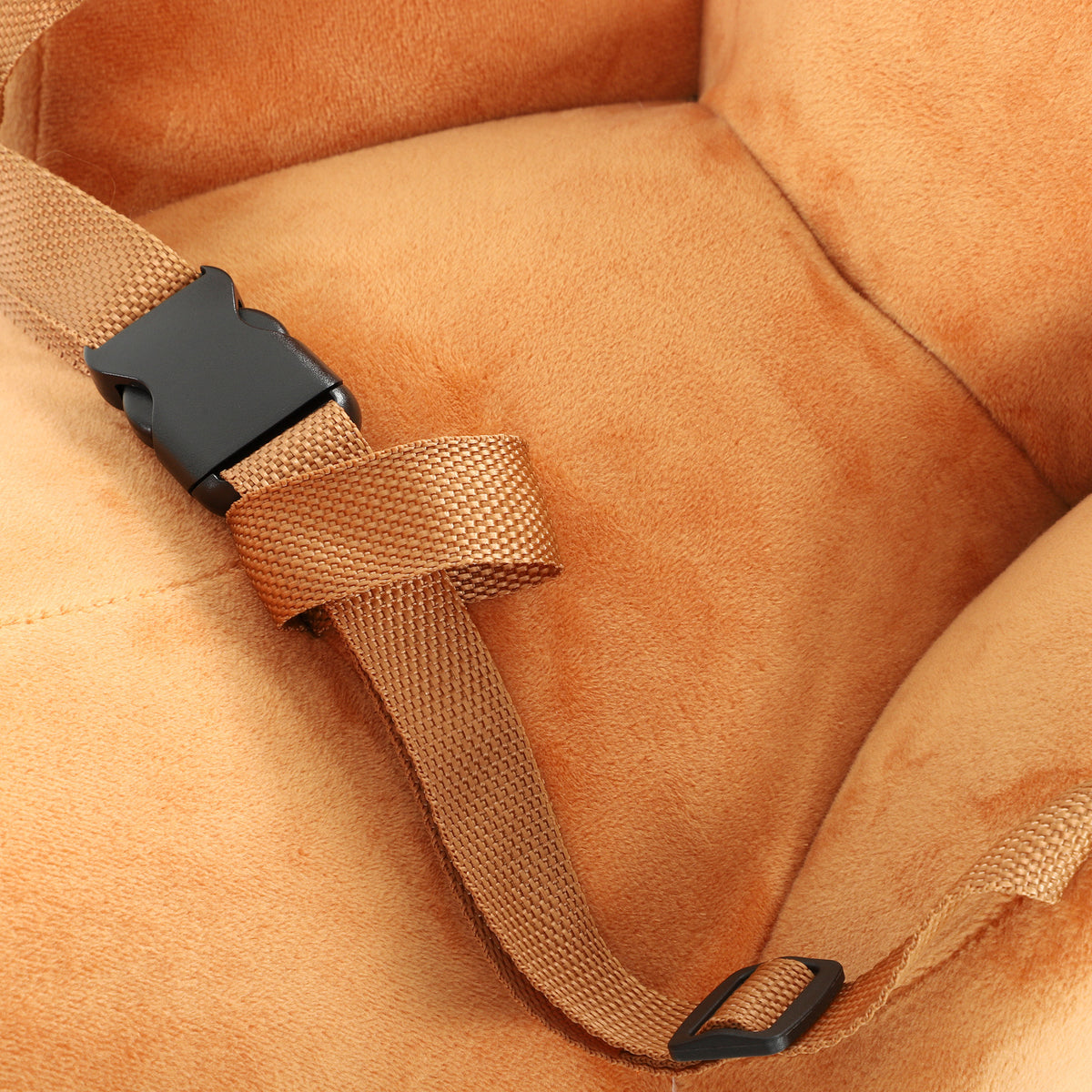 Cheval à bascule cerf en peluche avec sons d'animaux, ceinture de sécurité et butées anti-basculement, marron
