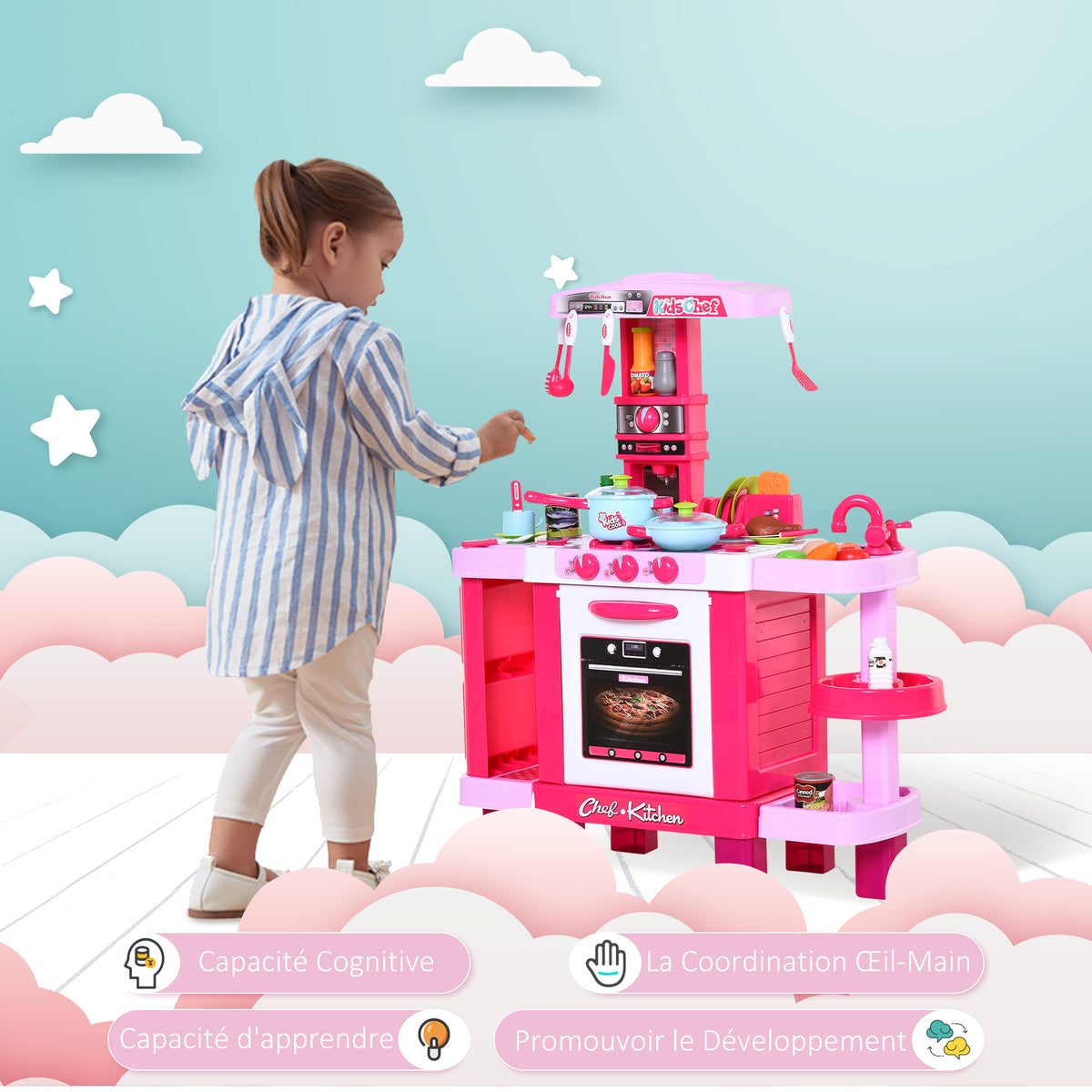 Cuisine pour Enfant Recettes Jeu d'imitation 38 Accessoires Inclus Sons et lumières polypropylène Rose